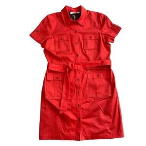 Chico’s Vibrant Coral Lined Snap Front Belted Shirt Dress Size 2.5 (L/14)